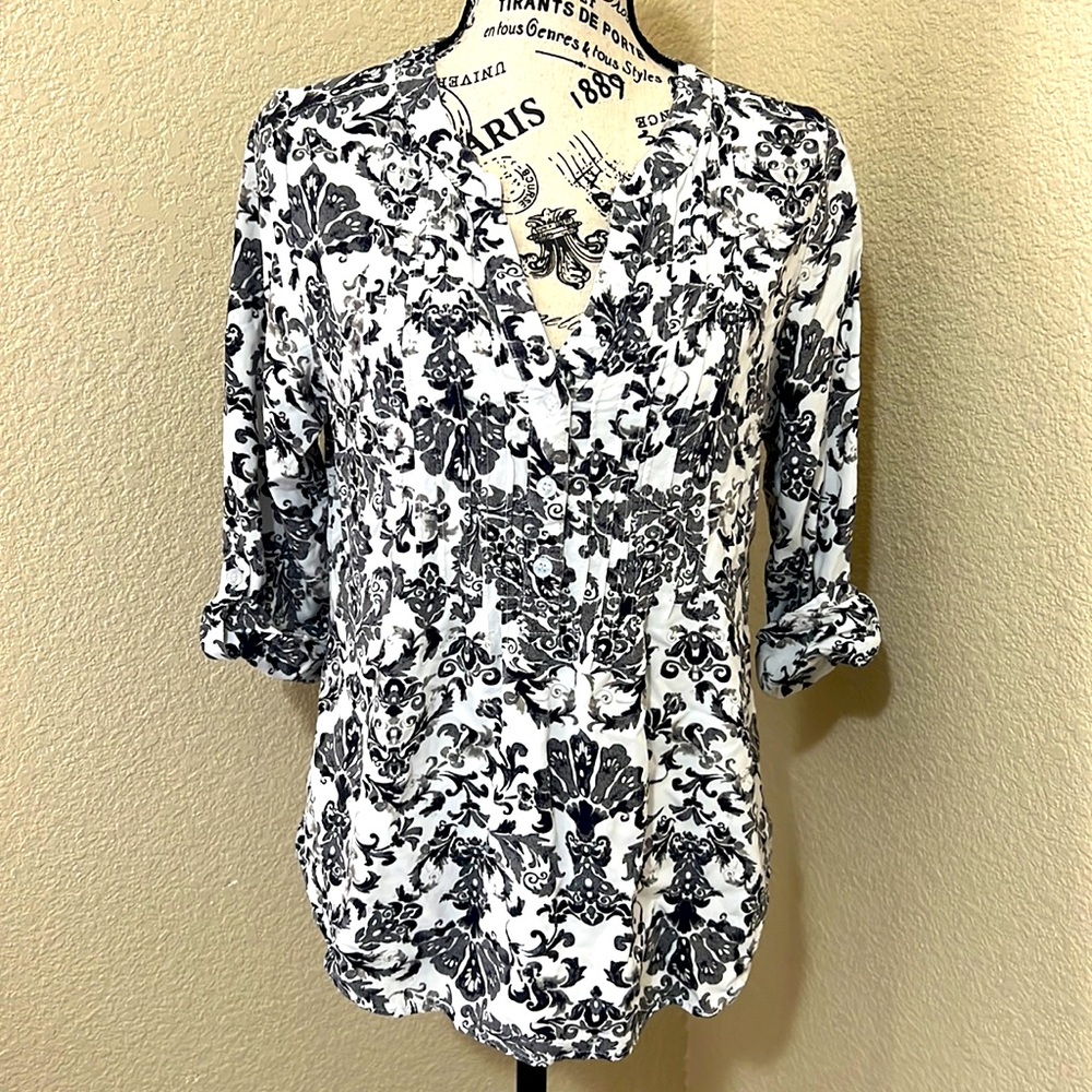 Cathy Daniel’s Printed 3/4 RollUp Style Blouse - Shirt